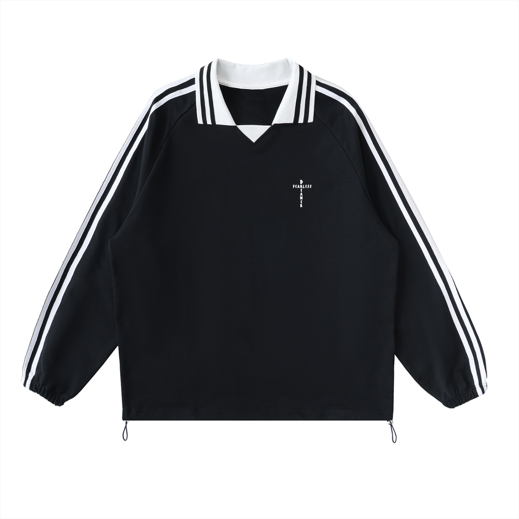 FD Striped Lapel Collar Sweatshirt